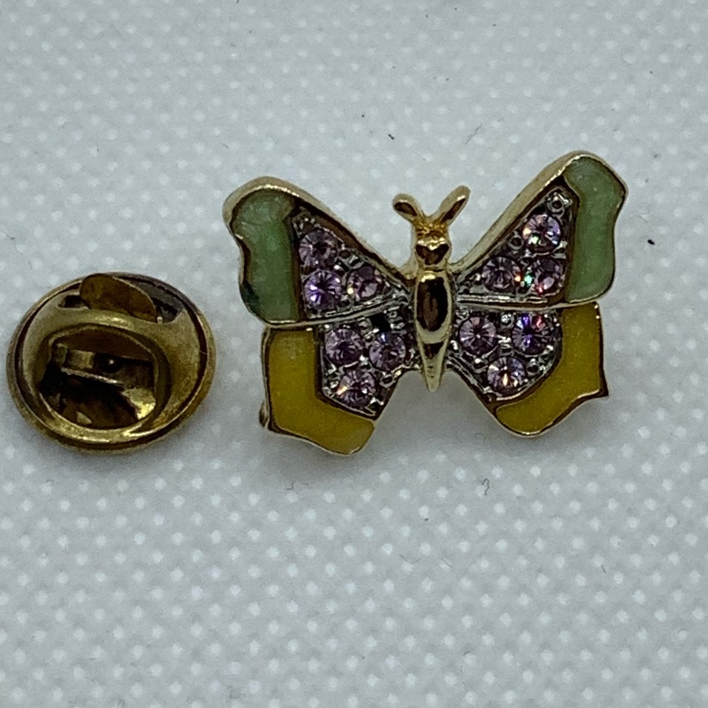 Little Butterfly Pin - Green & Yellow w/ All Punk Stones